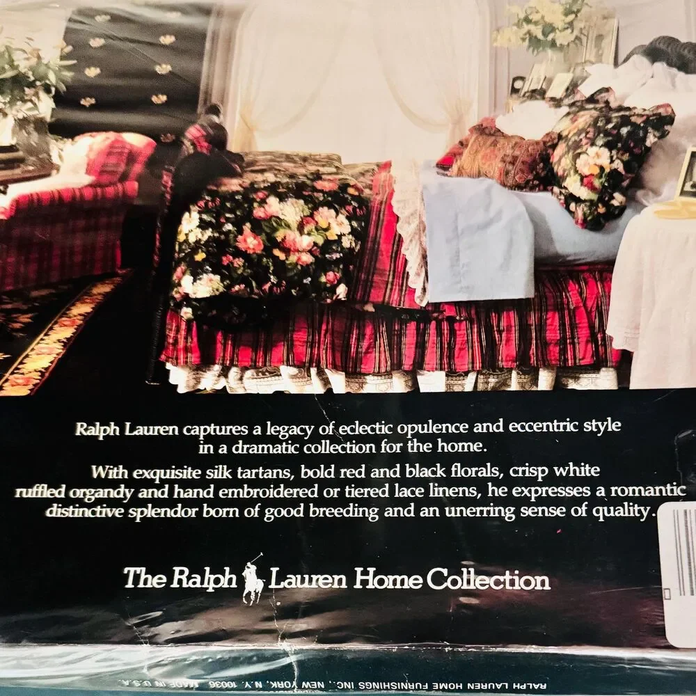 Vintage Ralph Lauren Home Queen Flat Sheet Avery Blue Damask Cotton 90”x102” USA